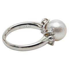 Pt900 プラチナ アコヤパール9.0mm ダイヤ0.38ct リング 指輪 レディース 8.5号 【中古】
