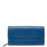 ボッテガヴェネタ イントレチャート 長財布 ブルー レザー レディース BOTTEGAVENETA 【中古】