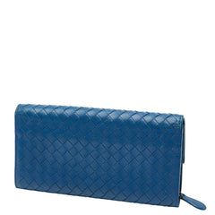 ボッテガヴェネタ イントレチャート 長財布 ブルー レザー レディース BOTTEGAVENETA 【中古】