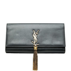サンローラン YSLロゴ ケイト タッセル フリンジ クラッチバッグ ブラック レザー レディース SAINT LAURENT 【中古】