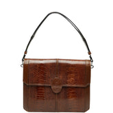 サンローラン ロゴ リザード型押し ハンドバッグ ブラウン レザー レディース SAINT LAURENT 【中古】