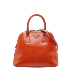 プラダ 三角ロゴプレート ハンドバッグ ショルダーバッグ 2WAY オレンジ レザー レディース PRADA 【中古】