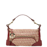 フェンディ ズッキーノ ハンドバッグ 8BR464 ベージュ レッド キャンバス レザー レディース FENDI 【中古】