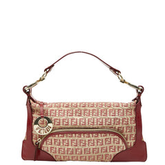 フェンディ ズッキーノ ハンドバッグ 8BR464 ベージュ レッド キャンバス レザー レディース FENDI 【中古】