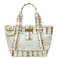 ディオール ロゴ ハンドバッグ トートバッグ ホワイト アイボリー レザー レディース Dior 【中古】