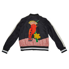 アリスオリビア 鳥 ビジュー ブルゾン ボンバージャケット サイズXS ブラック マルチカラー シルク レディース alice+olivia 【中古】