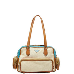 プラダ 三角ロゴプレート ハンドバッグ ブラウン ブルー ピンク キャンバス ナイロン レザー レディース PRADA 【中古】