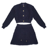 ルイ ヴィトン 25SS モノグラムタオリング フラワー ジャガード セットアップ クロップド カーディガン ミニスカート サイズXS ネイビー ウール カシミヤ ポリアミド/ポリウレタン レディース LOUIS VUITTON 【中古】
