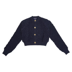 ルイ ヴィトン 25SS モノグラムタオリング フラワー ジャガード セットアップ クロップド カーディガン ミニスカート サイズXS ネイビー ウール カシミヤ ポリアミド/ポリウレタン レディース LOUIS VUITTON 【中古】