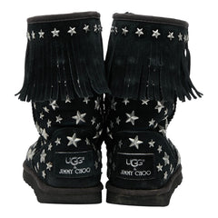 ジミーチュウ × UGG スター スタッズ フリンジ ムートンブーツ サイズ36 ブラック シルバー スウェード レディース JIMMY CHOO 【中古】