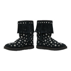 ジミーチュウ × UGG スター スタッズ フリンジ ムートンブーツ サイズ36 ブラック シルバー スウェード レディース JIMMY CHOO 【中古】