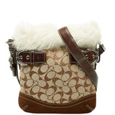コーチ シグネチャー ファー 斜め掛け ショルダーバッグ ベージュ ブラウン キャンバス レザー スウェード レディース COACH 中古