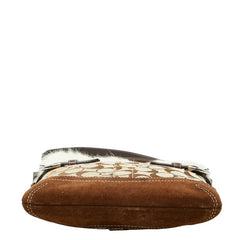 コーチ シグネチャー ファー 斜め掛け ショルダーバッグ ベージュ ブラウン キャンバス レザー スウェード レディース COACH 【中古】