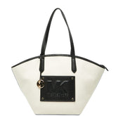 マイケルコース トートバッグ ホワイト ブラック キャンバス レザー レディース Michael Kors 【中古】