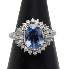 Pt900 プラチナ サファイア2.826ct ダイヤ0.62ct 非加熱サファイア リング 指輪 レディース 12号 【中古】