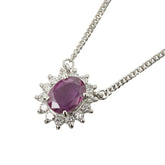 Pt850 プラチナ ピンクサファイア0.90ct ダイヤ0.28ct ネックレス レディース 【中古】
