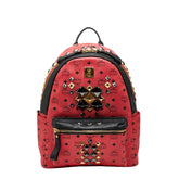 エム シー エム ヴィセトス ロゴグラム スタッズ リュック デイパック MMK4AVE51 レッド レザー レディース MCM 【中古】