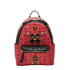 エム シー エム ヴィセトス ロゴグラム スタッズ リュック デイパック MMK4AVE51 レッド レザー レディース MCM 【中古】