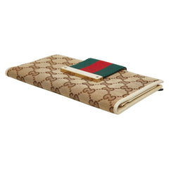グッチ GGキャンバス シェリーライン 長財布 181672 ベージュ アイボリー キャンバス レザー レディース GUCCI 【中古】