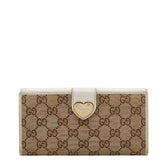 グッチ GGキャンバス ハート 長財布 203550 ベージュ ホワイト キャンバス レザー レディース GUCCI 【中古】