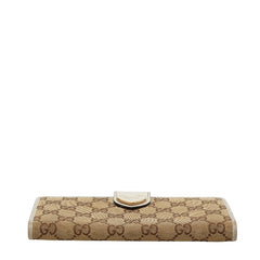 グッチ GGキャンバス ハート 長財布 203550 ベージュ ホワイト キャンバス レザー レディース GUCCI 【中古】
