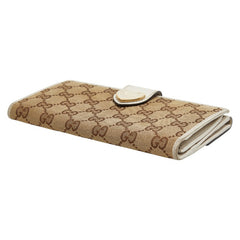グッチ GGキャンバス ハート 長財布 203550 ベージュ ホワイト キャンバス レザー レディース GUCCI 【中古】