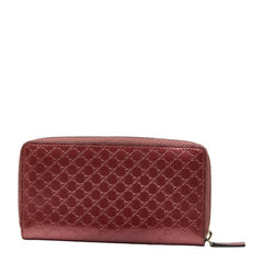 グッチ マイクログッチシマ リボン ハート ラウンドファスナー 長財布 307997 ピンク エナメル レディース GUCCI 【中古】