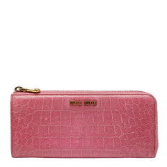 ミュウミュウ クロコ型押し 長財布 ピンク レザー レディース MIUMIU 【中古】