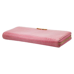 ミュウミュウ クロコ型押し 長財布 ピンク レザー レディース MIUMIU 【中古】