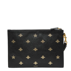 グッチ ビースター クラッチバッグ セカンドバッグ 495066 ブラック ゴールド レザー レディース GUCCI 【中古】