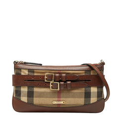 バーバリー ノバチェック ショルダーバッグ ブラウン ベージュ キャンバス レザー レディース BURBERRY 【中古】