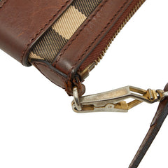 バーバリー ノバチェック ショルダーバッグ ブラウン ベージュ キャンバス レザー レディース BURBERRY 【中古】