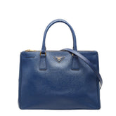 プラダ 三角ロゴプレート ガレリア ハンドバッグ ショルダーバッグ 2WAY ブルー サフィアーノレザー レディース PRADA 中古