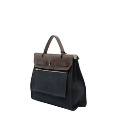 エルメス エールバッグジップPM ハンドバッグ ブラック ブラウン トワルオフィシエ レザー レディース HERMES 【中古】