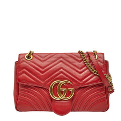 グッチ GGマーモント キルティング チェーン ショルダーバッグ 443496 レッド レザー レディース GUCCI 【中古】