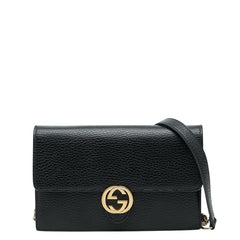 グッチ インターロッキングG ショルダーバッグ チェーンウォレット 510314 ブラック レザー レディース GUCCI 【中古】