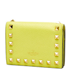 ヴァレンティノ ロックスタッズ 二つ折り財布 イエロー レザー レディース VALENTINO 【中古】