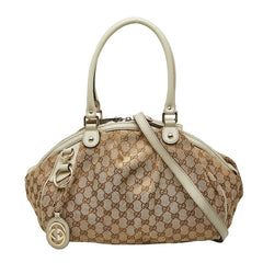 グッチ GGキャンバス スーキー ハンドバッグ ショルダーバッグ 2WAY 223974 ベージュ ホワイト キャンバス レザー レディース GUCCI 【中古】