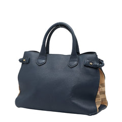 バーバリー ノバチェック ハンドバッグ ショルダーバッグ 2WAY ネイビー ブラウン レザー キャンバス レディース BURBERRY 【中古】