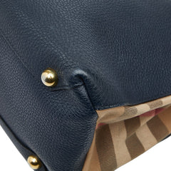 バーバリー ノバチェック ハンドバッグ ショルダーバッグ 2WAY ネイビー ブラウン レザー キャンバス レディース BURBERRY 【中古】