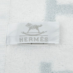 エルメス Hロゴ ハンドタオル ホワイト ライトブルー コットン レディース HERMES 【中古】