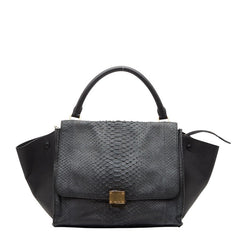 セリーヌ トラペーズ パイソン ハンドバッグ グレー ブラック レザー レディース CELINE 【中古】