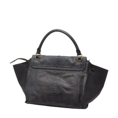 セリーヌ トラペーズ パイソン ハンドバッグ グレー ブラック レザー レディース CELINE 【中古】