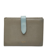 セリーヌ ミディアム ストラップ ウォレット 二つ折り財布 ベージュ ブルー レザー レディース CELINE 【中古】