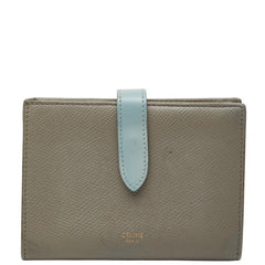 セリーヌ ミディアム ストラップ ウォレット 二つ折り財布 ベージュ ブルー レザー レディース CELINE 【中古】