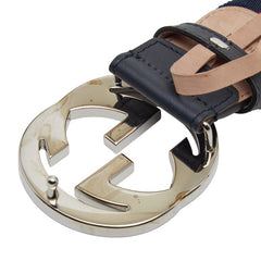 グッチ ベルト サイズ:75/30 411924 ネイビー レッド キャンバス レザー レディース GUCCI 【中古】