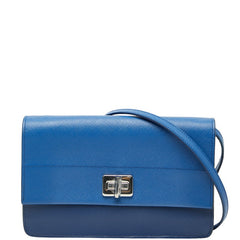プラダ 斜め掛け ショルダーバッグ ブルー サフィアーノレザー レディース PRADA 【中古】