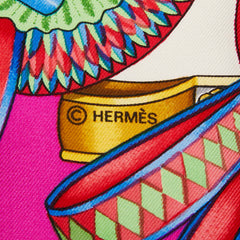 エルメス カレ90 LES RUBANS DU CHEVAL 馬のリボン スカーフ ピンク マルチカラー レディース HERMES 【中古】
