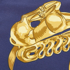 エルメス カレ90 LES CAVALIERS D'OR 黄金の騎士 スカーフ ネイビー マルチカラー シルク レディース HERMES 【中古】