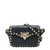 ヴァレンティノ スタッズ ショルダーバッグ ネイビー ゴールド レザー レディース VALENTINO 【中古】